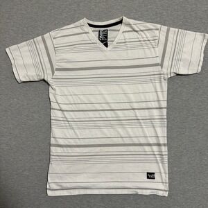 Billabong V-Neck Striped Short Sleeve T-Shirt White Gray M905NROS Mens Size L